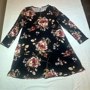 Sweet Lovely by Jen Dress Womens XL Black‎ Floral Pullover Long Sleeve W/Pockets